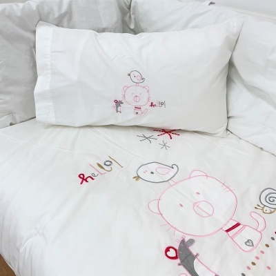 Conjunto Edredón Bordado Algodón Gato