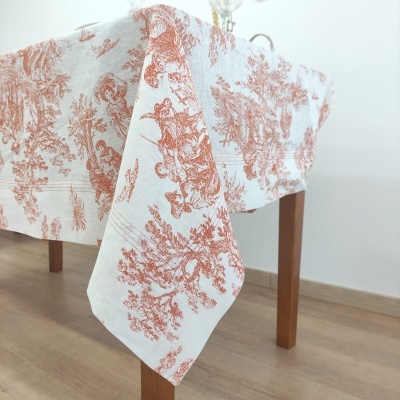 Mantel Lino COL Toile de Jouy Terractota Four Lines