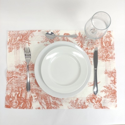 Mantel Individual Lino COL Toile De Jouy Terracota Four Line