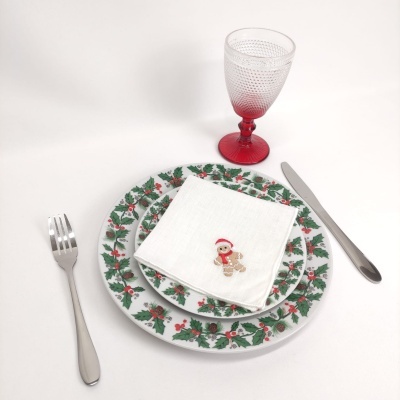 Mantel Individual/Servilleta Lino Of Rollo Gingerbread Man White