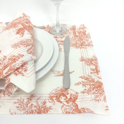 Mantel Individual Lino COL Toile De Jouy Terracota Four Line