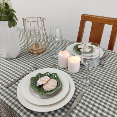 Mantel Lino COL Cuadrados Encaje