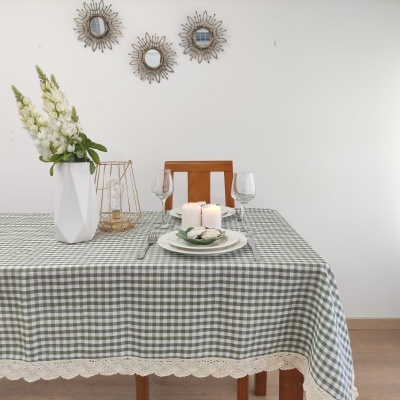 Mantel Lino COL Cuadrados Encaje