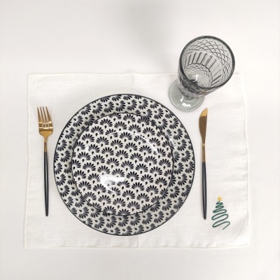 Mantel Individual/Servilleta Lino Of Rollo Green Christmas Tree White