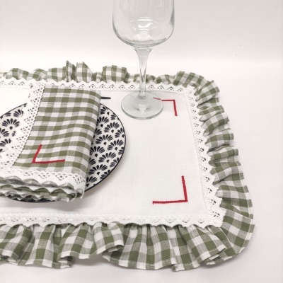 Mantel individual/Servilleta/Camino de Mesa Encanto Verde Lino COL