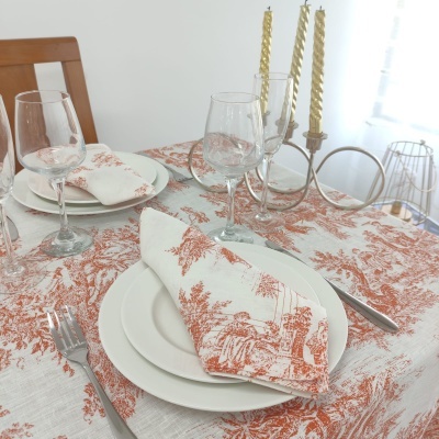 Mantel Individual Lino COL Toile De Jouy Terracota Four Line
