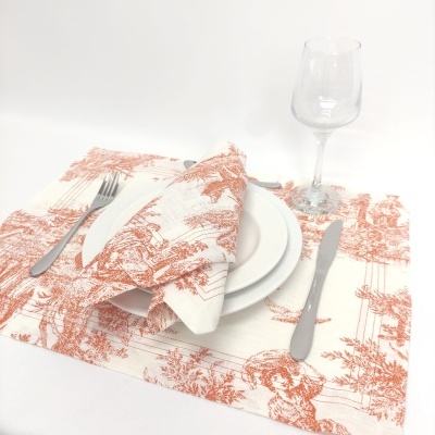 Mantel Individual Lino COL Toile De Jouy Terracota Four Line