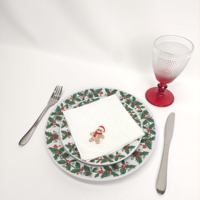 Mantel Individual/Servilleta Lino Of Rollo Gingerbread Man White