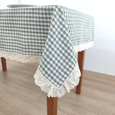 Mantel Lino COL Cuadrados Encaje