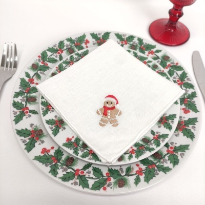 Mantel Individual/Servilleta Lino Of Rollo Gingerbread Man White