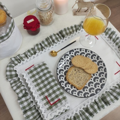 Mantel individual/Servilleta/Camino de Mesa Encanto Verde Lino COL