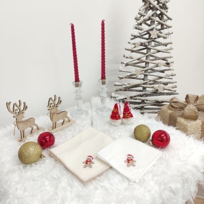 Mantel Individual/Servilleta Lino Of Rollo Gingerbread Man White