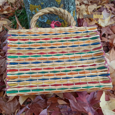 Cesta de junco com fecho rosa, multicolorida nº3