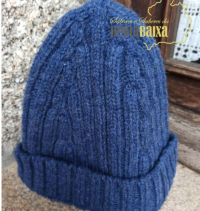 Gorro 100% lã de ovelha em malha canelada - AZUL