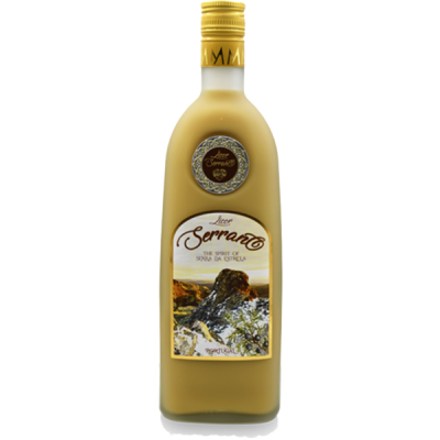 Garrafa de licor com rótulo branco e tampa amarela