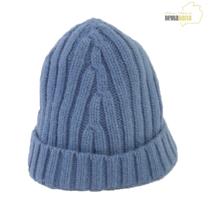 Gorro 100% lã de ovelha em malha canelada - AZUL bebé