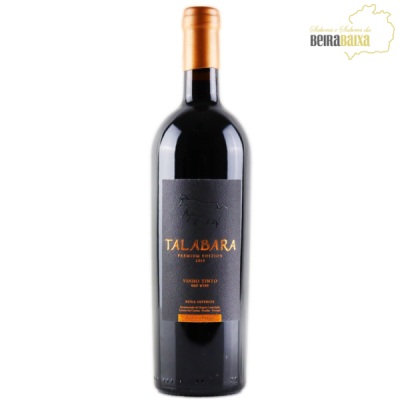 Garrafa de vinho tinto Talabara Reserva Limitada com rótulo preto e tampa cobre