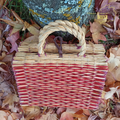 Cesta de junco com fecho, cor natural e vermelho Nº3