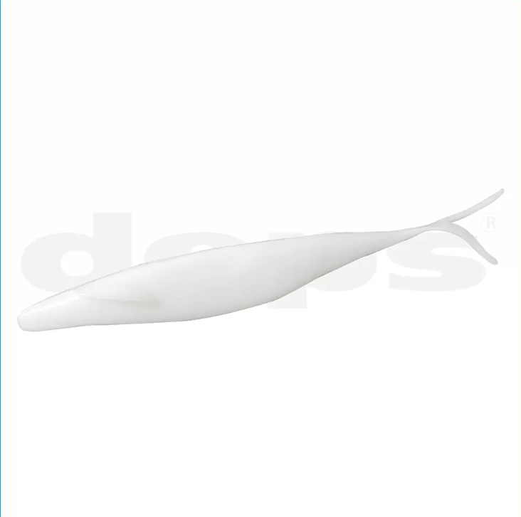 Amostra Deps Sakamata Shad 6" Isca artificial branca com cauda dupla em fundo branco