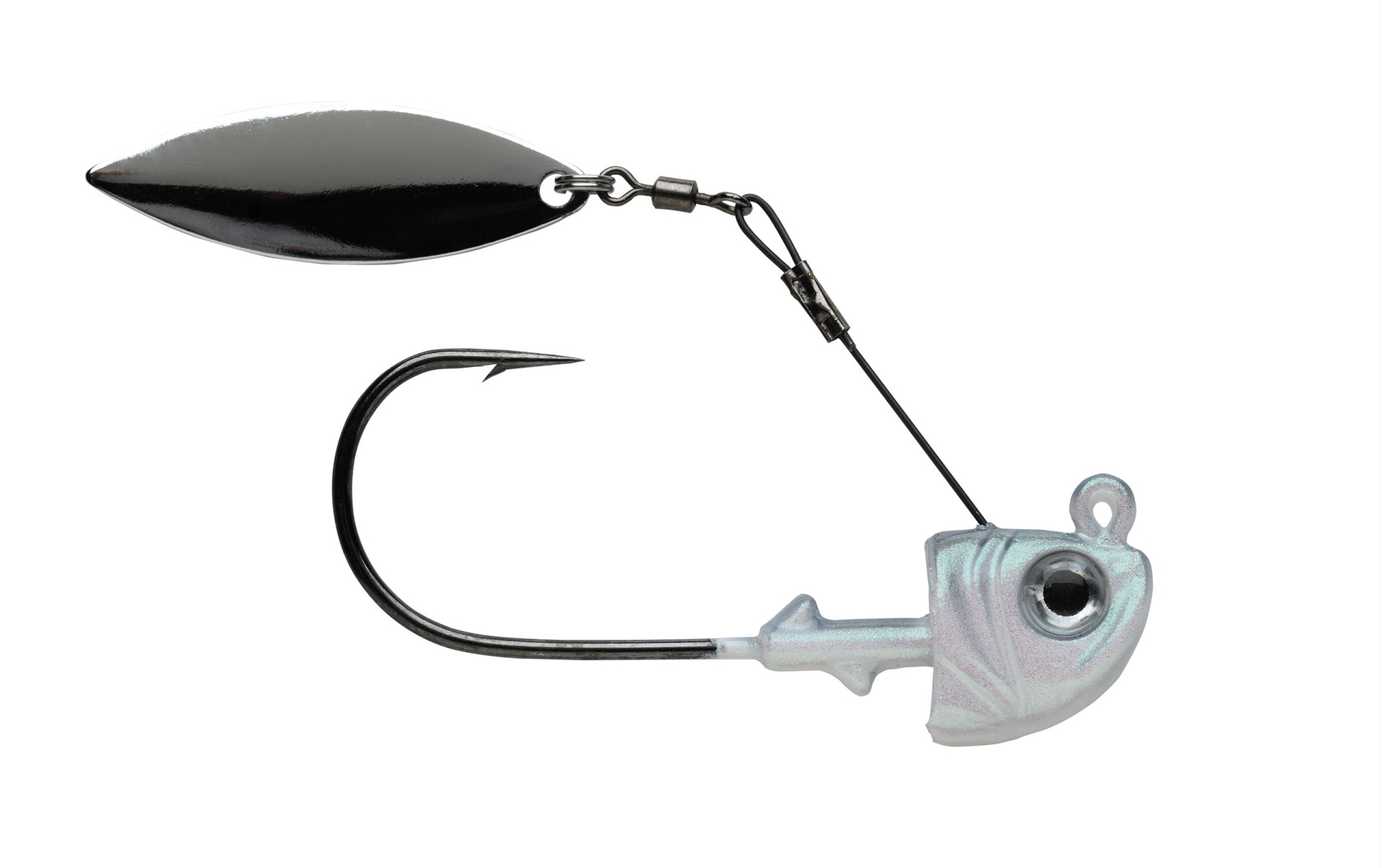 1st Gen Fishing Top Spin Isca de pesca com cabeça de chumbo, anzol preto e lâmina metálica preta