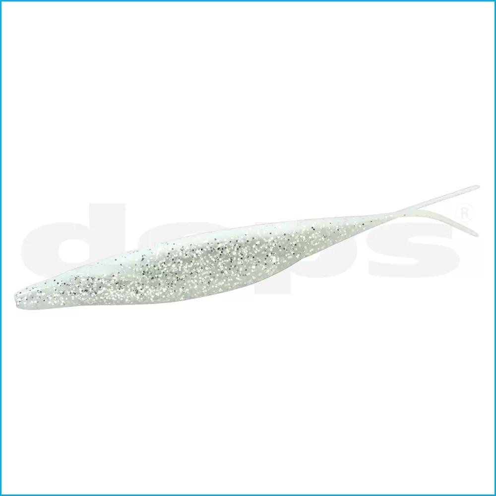 Amostra Deps Sakamata Shad 6" Iscas artificiais brancas com glitter prateado em fundo branco