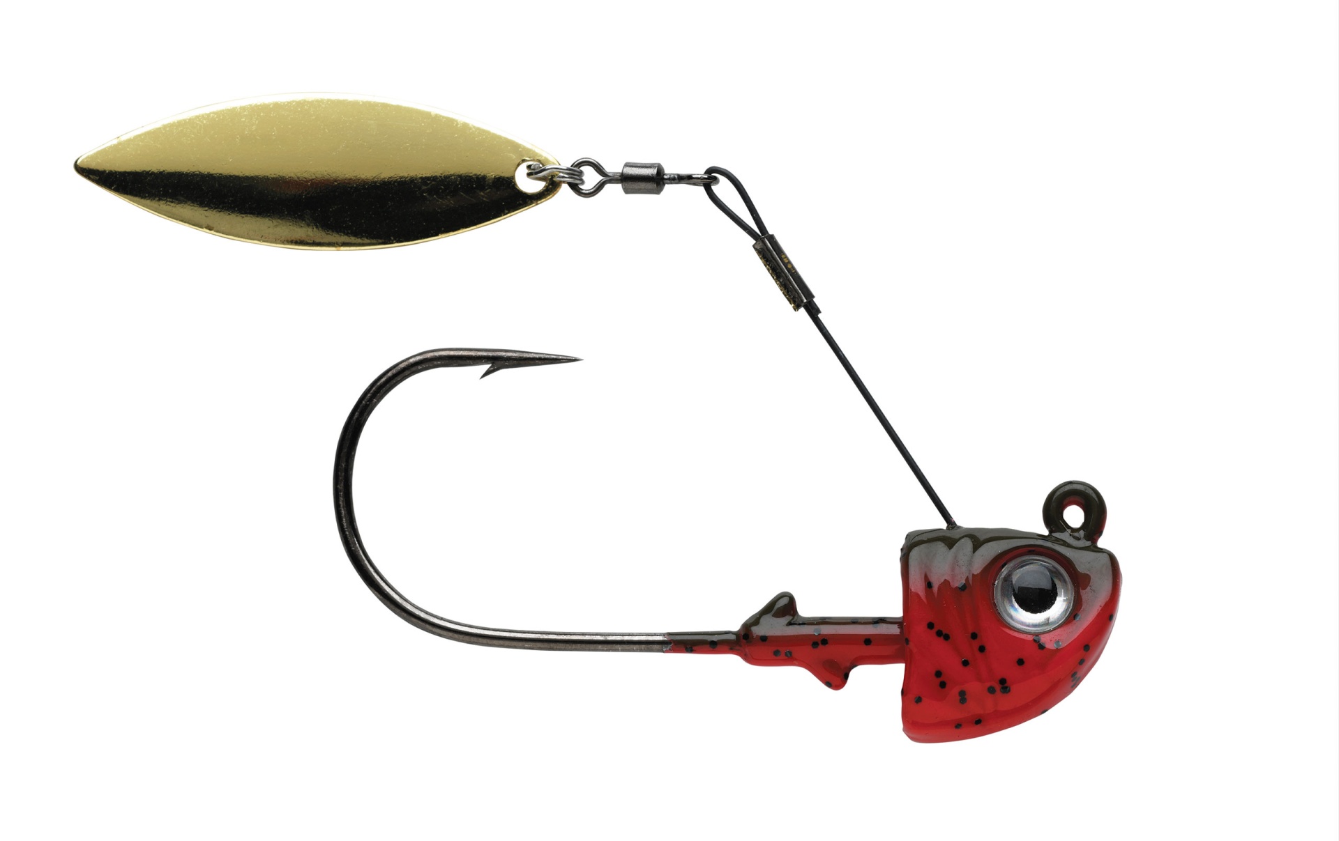 1st Gen Fishing Top Spin Isca de pesca vermelha com gancho e lâmina dourada