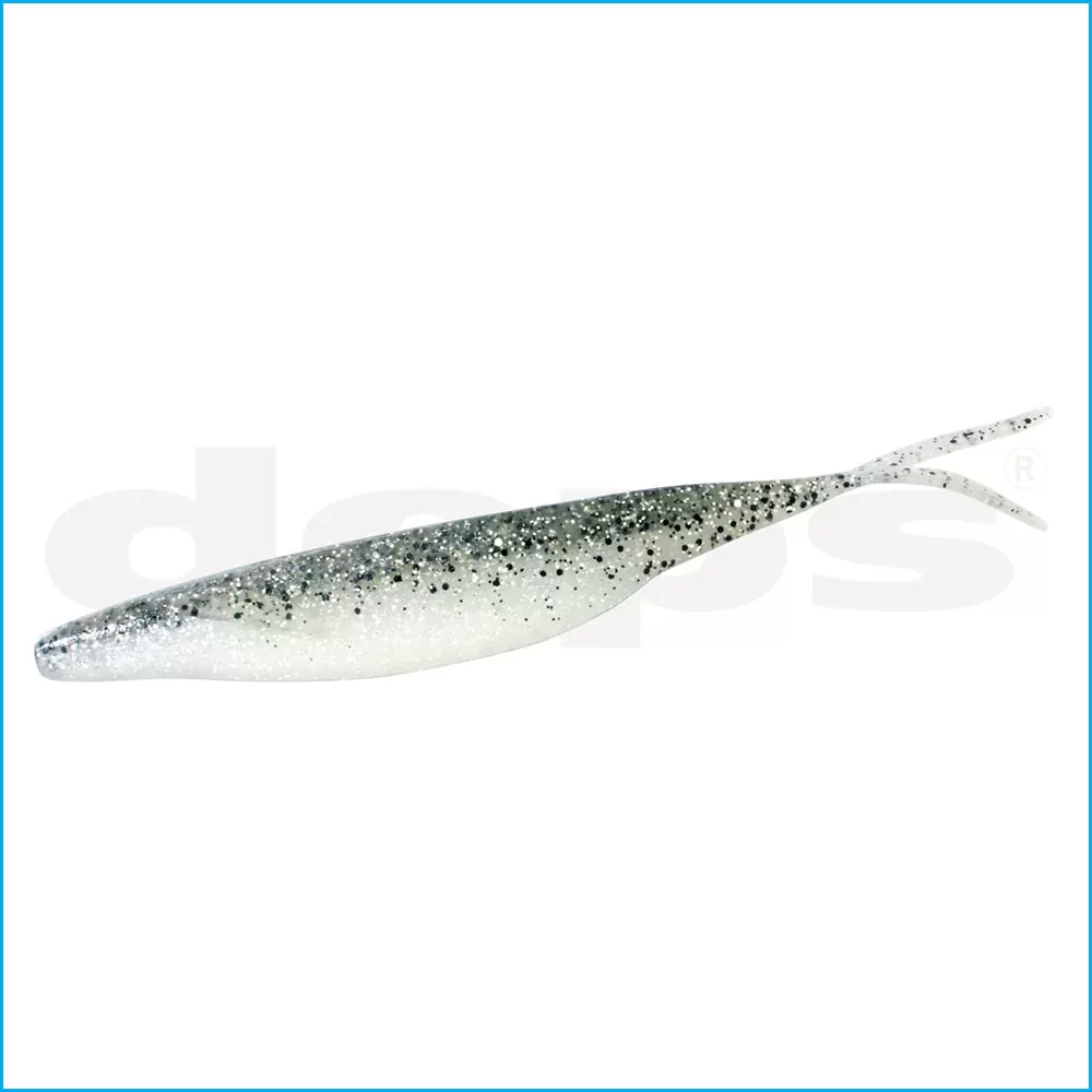 Amostra Deps Sakamata Shad 6" Isca artificial cinza translúcida com partículas pretas para pesca