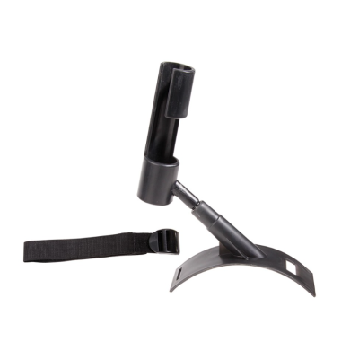 Suporte ajustável preto em plástico com base curva e cinta preta