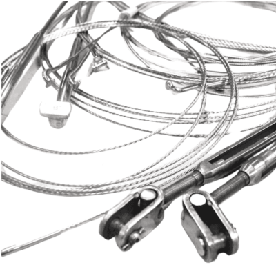 Cordas metálicas para guitarra com peças de fixação pretas e brancas