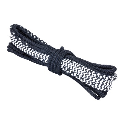 Cordão trançado azul escuro e branco enrolado