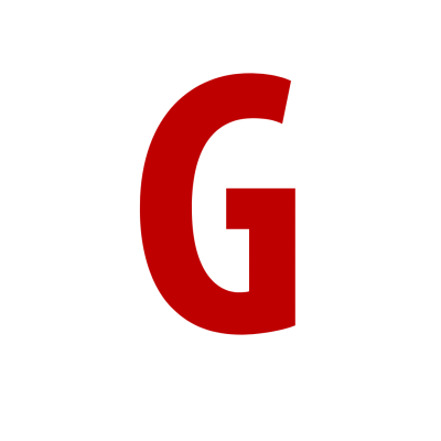 Letra G vermelha sobre fundo branco