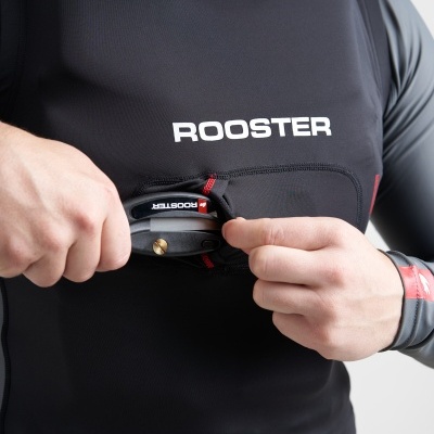 Colete desportivo preto ROOSTER com bolso frontal e dispositivo preto e vermelho