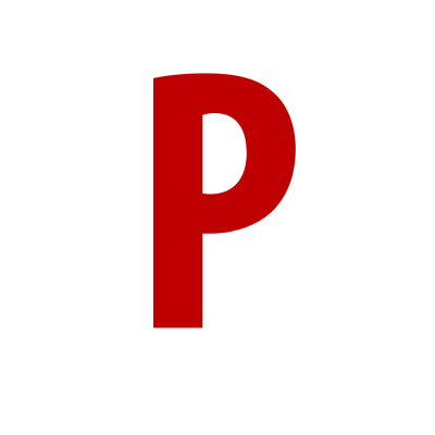 Letra capital P vermelha em fundo branco