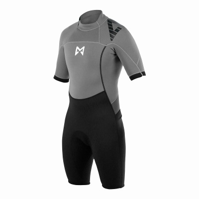 Fato de mergulho curto cinza e preto com logótipo branco