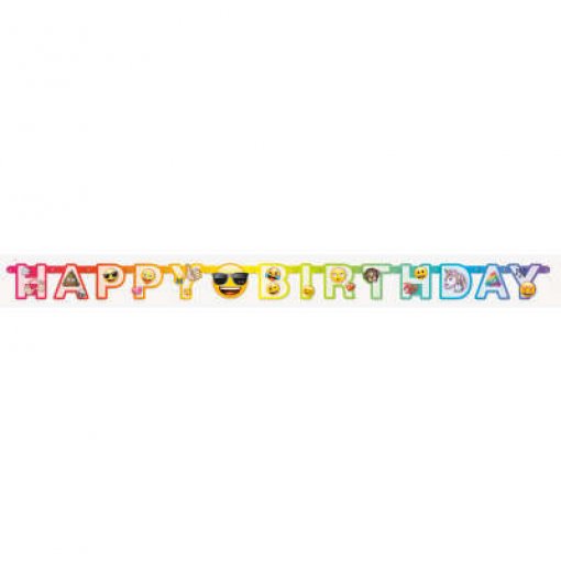 Correntinha decorativa colorida com a frase HAPPY BIRTHDAY e emoji com óculos escuros