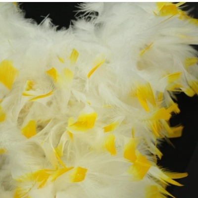 Pluma branca com pontas amarelas sobre fundo preto