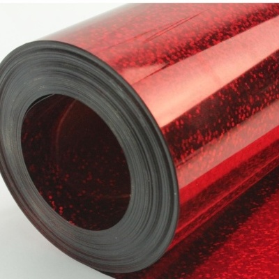 Rolo de papel autocolante vermelho brilhante com padrão cintilante
