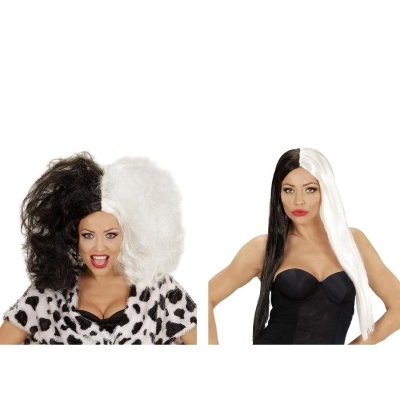 Peruca bicolor metade branca e metade preta