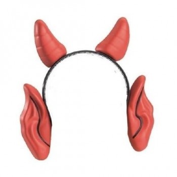 Arco de cabelo com cornos e orelhas vermelhas