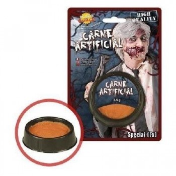 Embalagem de carne artificial para efeitos especiais com imagem sangrenta.