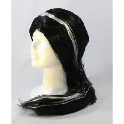 Peruca preta com topete branco
