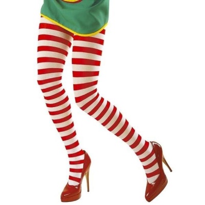 Meias altas listradas de branco e vermelho