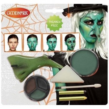 Kit de maquilhagem Halloween verde e castanho Goodmark com acessórios e embalagem tematica