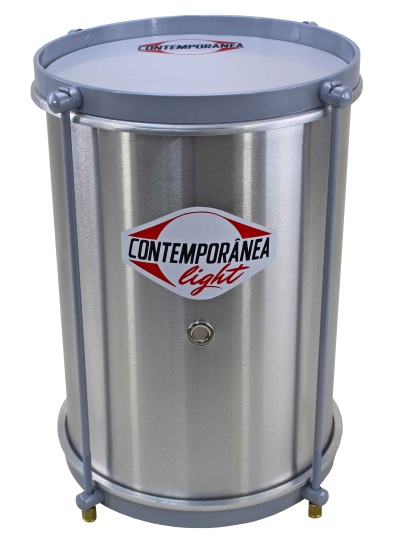 Rebolo de bateria metal prateado com etiqueta CONTEMPORÂNEA Light