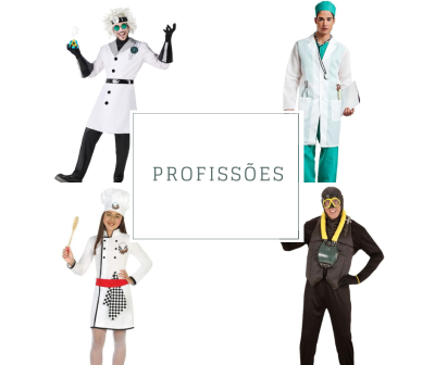 Quatro pessoas com fatos de profissões diferentes em volta do texto 