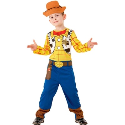 Fato de criança estilo Woody de Toy Story amarelo com colete de vaca e calças azuis