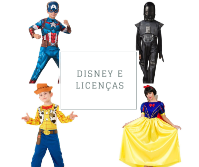 Crianças com fatos de Carnaval de Capitão América, Darth Vader, Woody e Branca de Neve