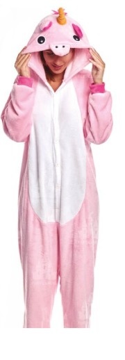 Pijama rosa unicórnio com capuz e ventre branco