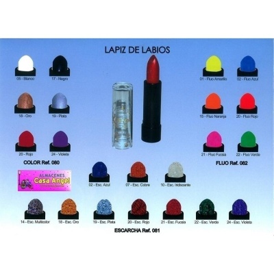 Cartaz publicitário de lápis de lábios e escarchas coloridas com códigos e fundo azul