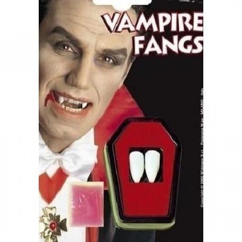 conjunto de dentes de vampiro com embalagem em forma de caixão e modelo